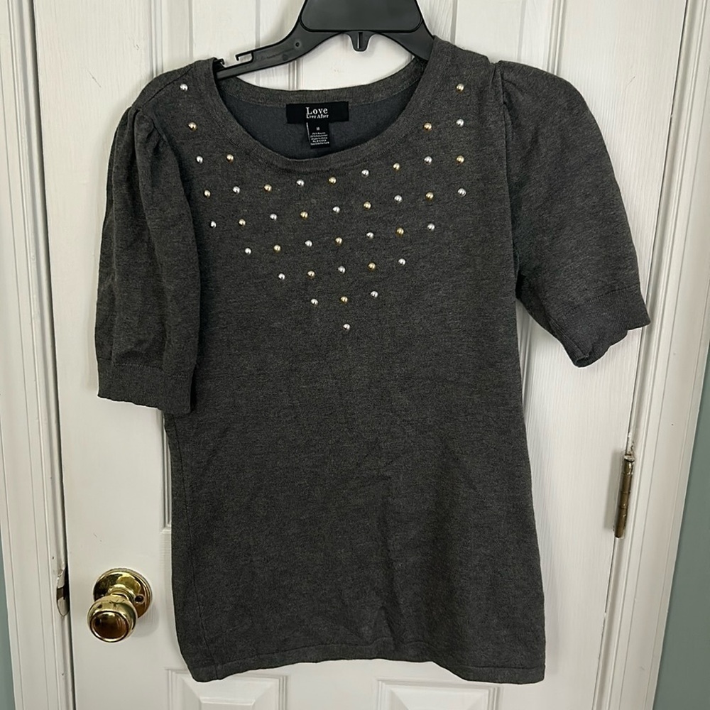 Love ever after grey crew neck soft with gold and silver studs